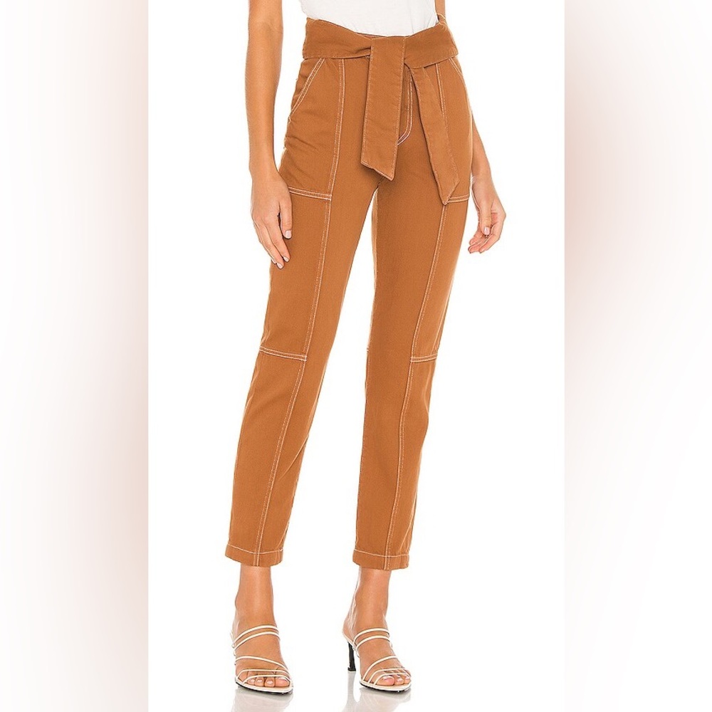 JONATHAN SIMKHAI Tie Waist Straight Pants in Toffee Brown | 25